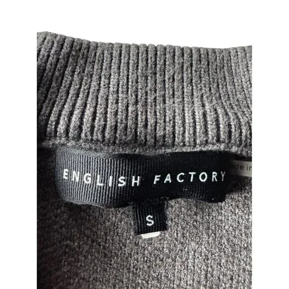 English Factory Women's Sz S Whip Contrast Stitch Gray Blue Pullover Sweater - Picture 5 of 9